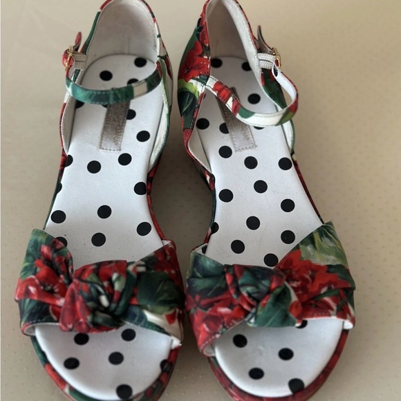 Dolce & Gabbana Red Floral Polka Dot Sandals
